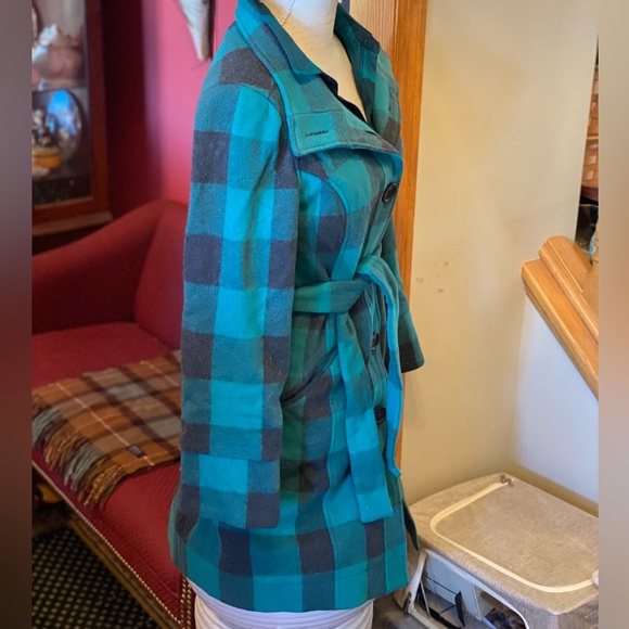 Vintage Penguin Wool Trench, Green/Black Buffalo Plaid, Fully Lined! Womens SM🔥 - Picture 7 of 14